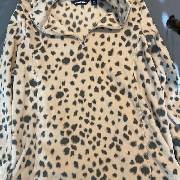 Lands End Leopard Print Zip Sweater - Picture 2 of 4